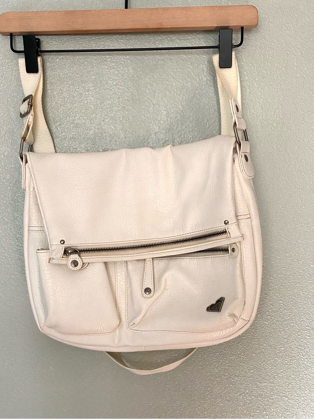 Roxy Cream Faux Leather Crossbody Hobo Bag